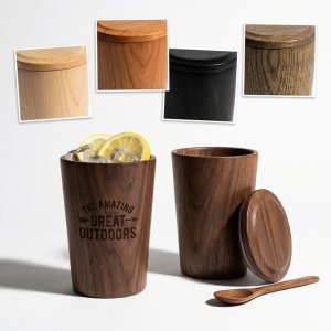 The Great Outdoors Handcrafted Wood Travel Cup with Lid & Spoon