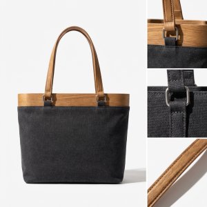 Modernist Wood & Canvas Open-Top Tote